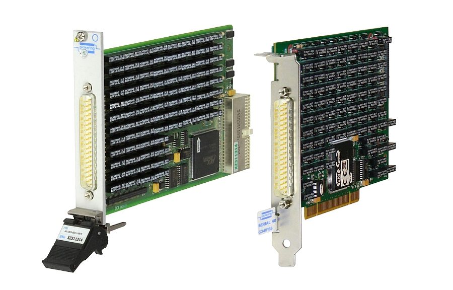 Modules de résistances programmables de précision aux formats PXI (série 40-298) et PCI (50-298) de Pickering Interfaces.